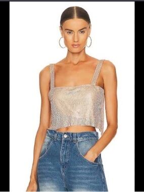 Rhinestone Mesh Crop Top in Silver